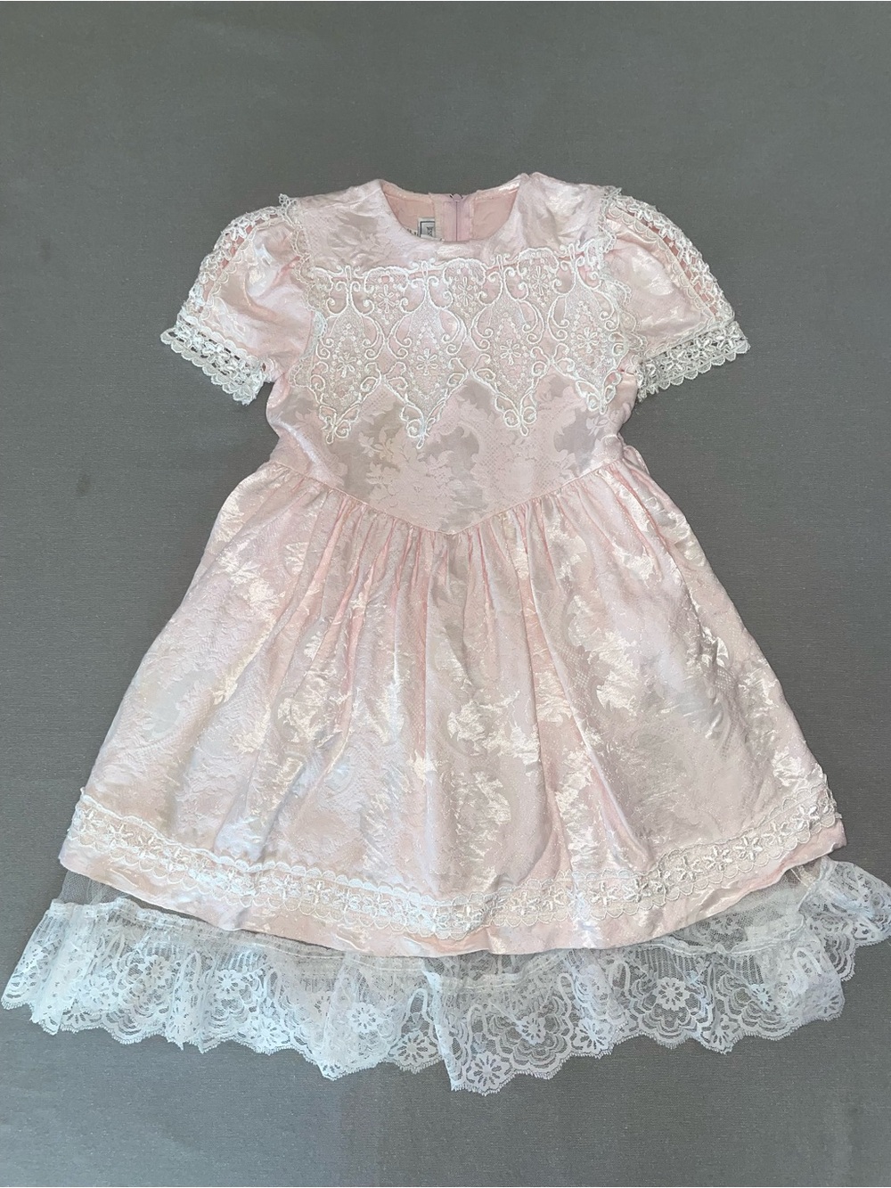VTG Jessica McClintock Gunne Sax Girls Dress 6X Pink Lace Brocade Pageant 80s